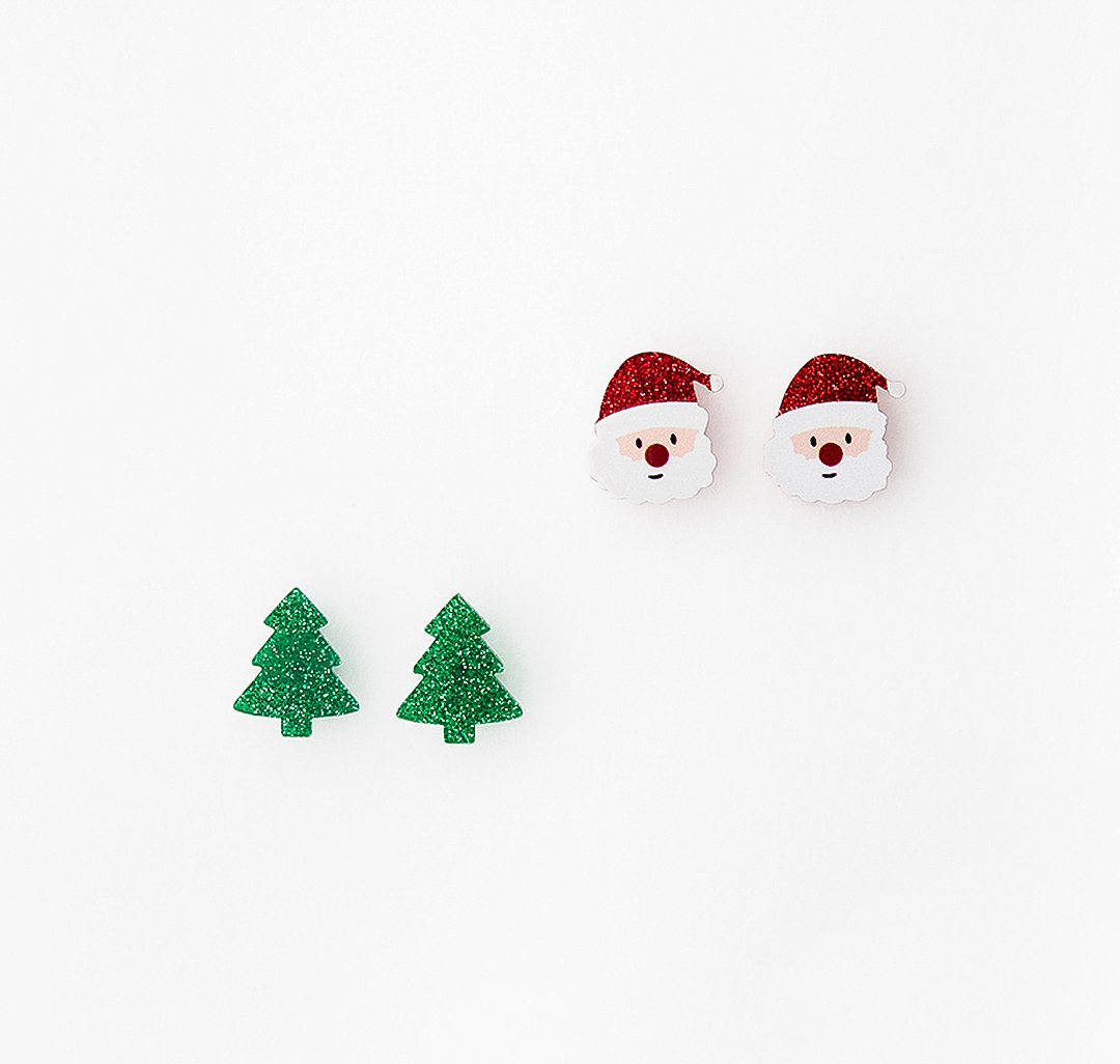 Набор серег (2 пары) Мармалато, цвет зеленый-белый-красный #1