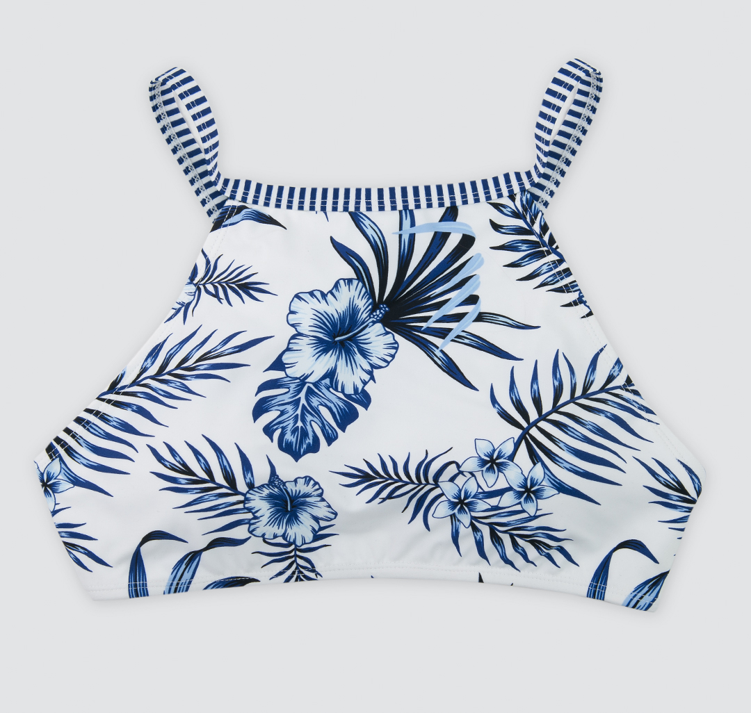 Женский купальный топ на завязках c принтом Мармалато, цвет Белый-синий #5