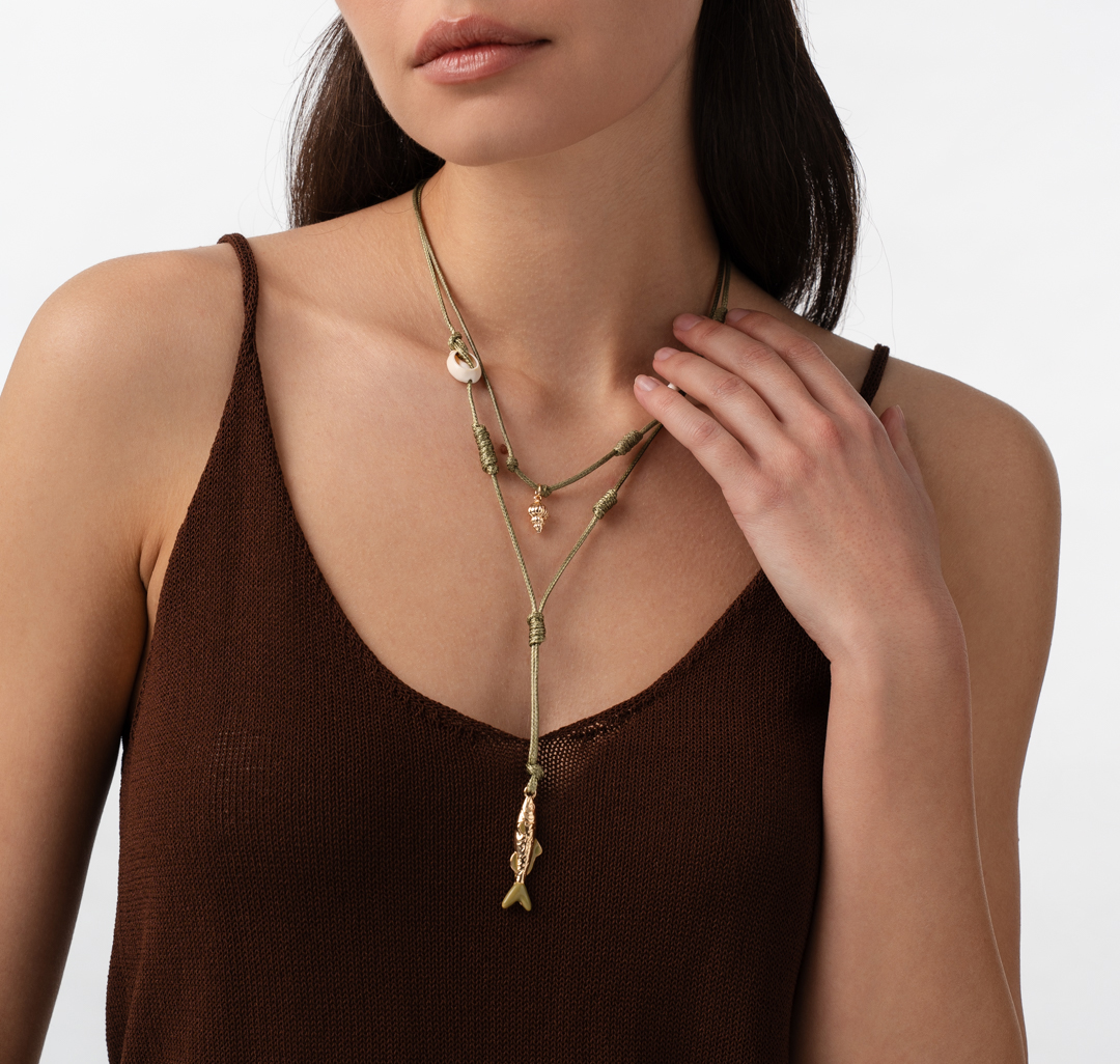 Набор колье (2 шт) Мармалато, цвет зеленый-бежевый-золото #1