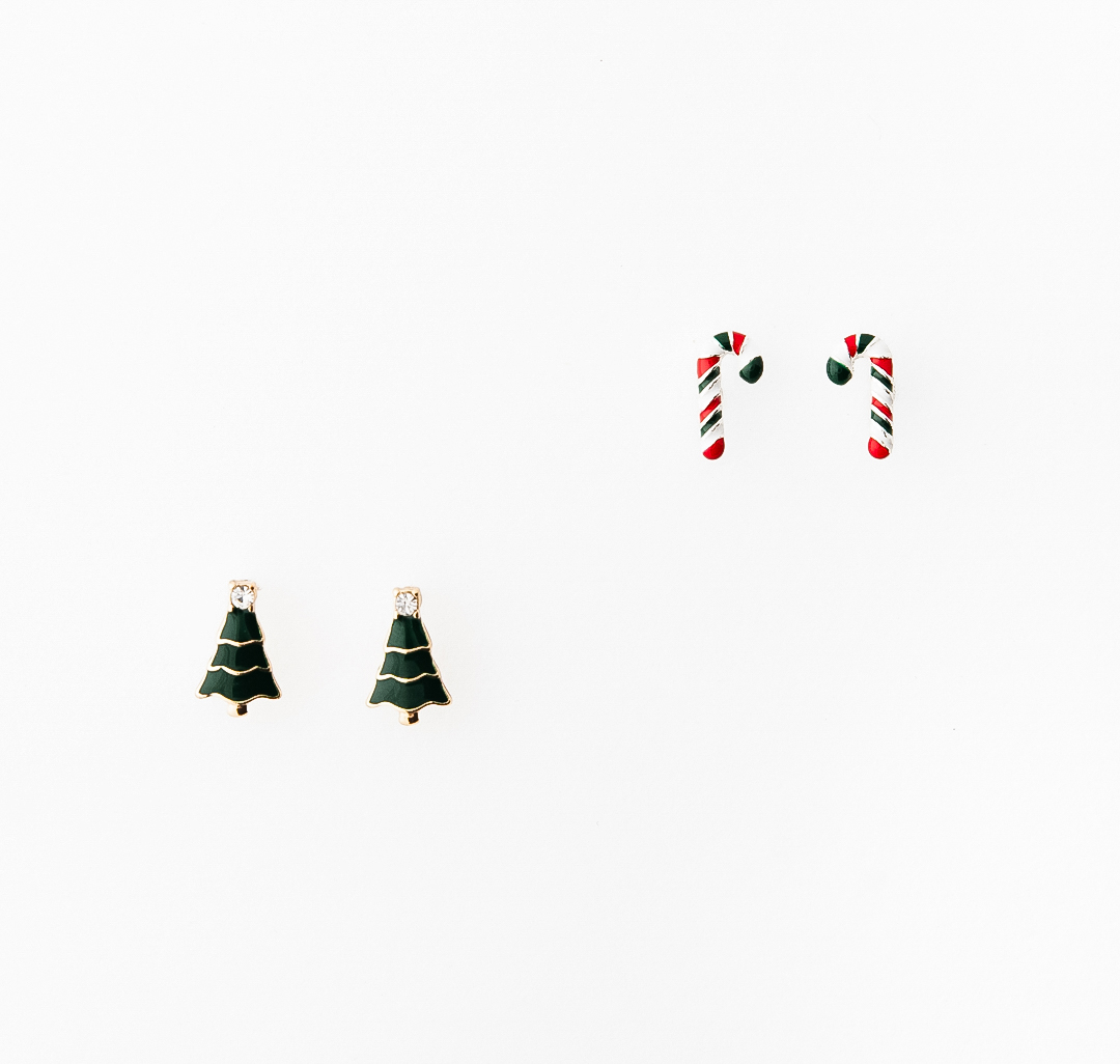 Набор серег (2 пары) Мармалато, цвет белое серебро-зеленый-красный #1