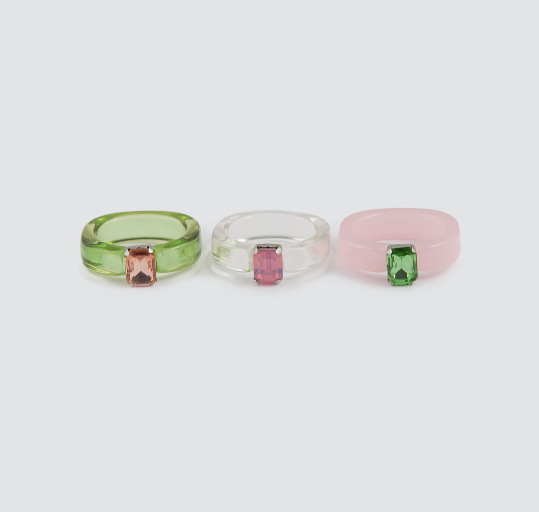 Набор колец (3 шт), цвет -  Розовый-зеленый-прозрачный Мармалато, цвет Розовый-зеленый-прозрачный #1