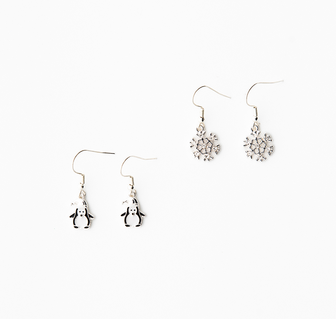 Набор серег (2 пары) Мармалато, цвет Белое серебро-белый-черный #1