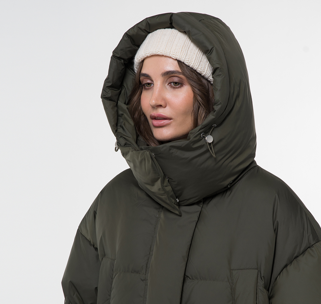 Оверсайз пуховик женский Мармалато, цвет Темный хаки #11