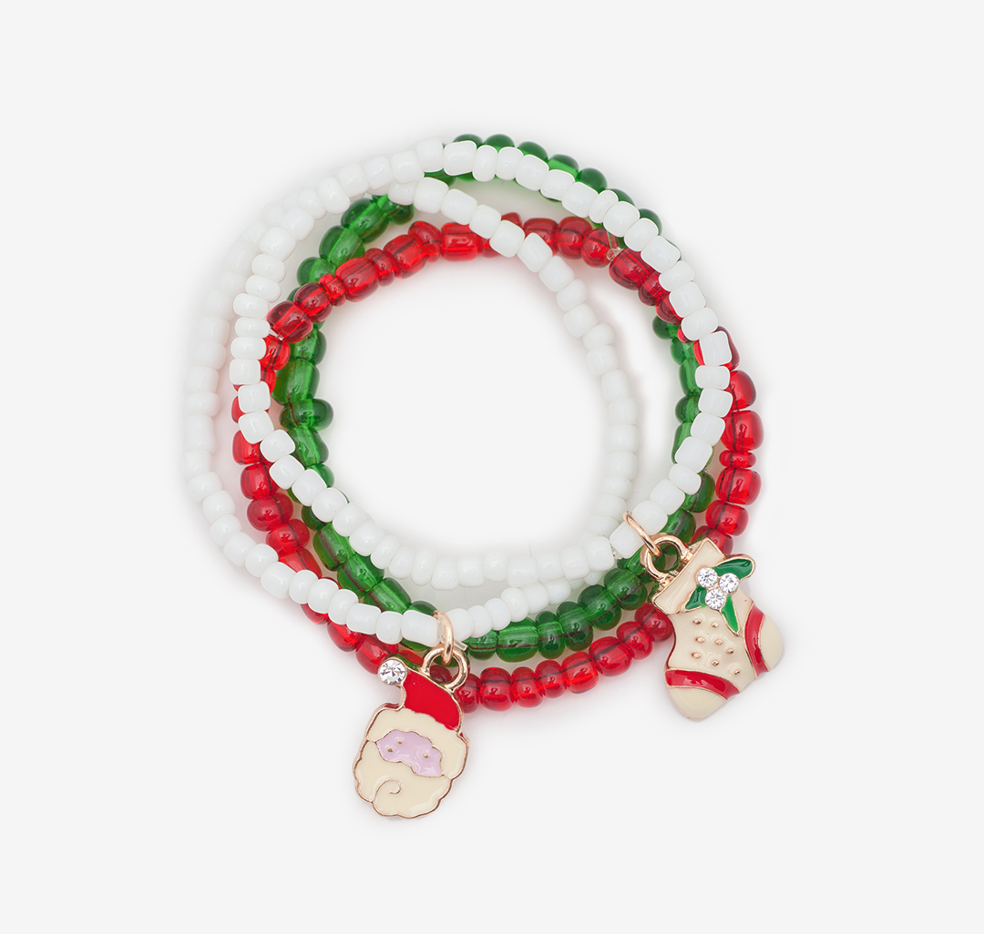Набор браслетов (4 шт) Мармалато, цвет Красный-зеленый-белый-золото #1