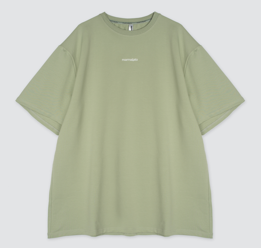 Женская футболка оверсайз с принтом Мармалато, цвет Оливковый-белый #4