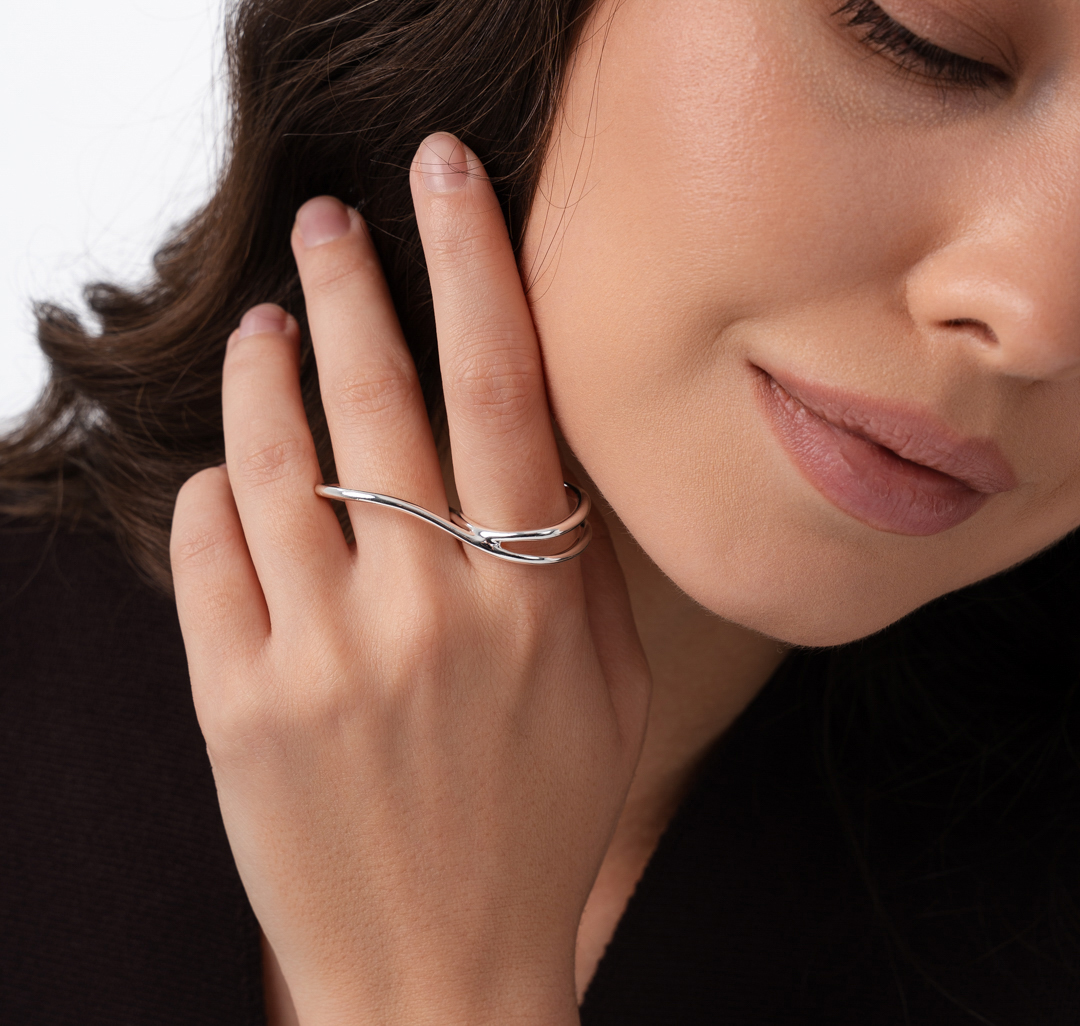 Кольцо Мармалато, цвет Белое серебро #3