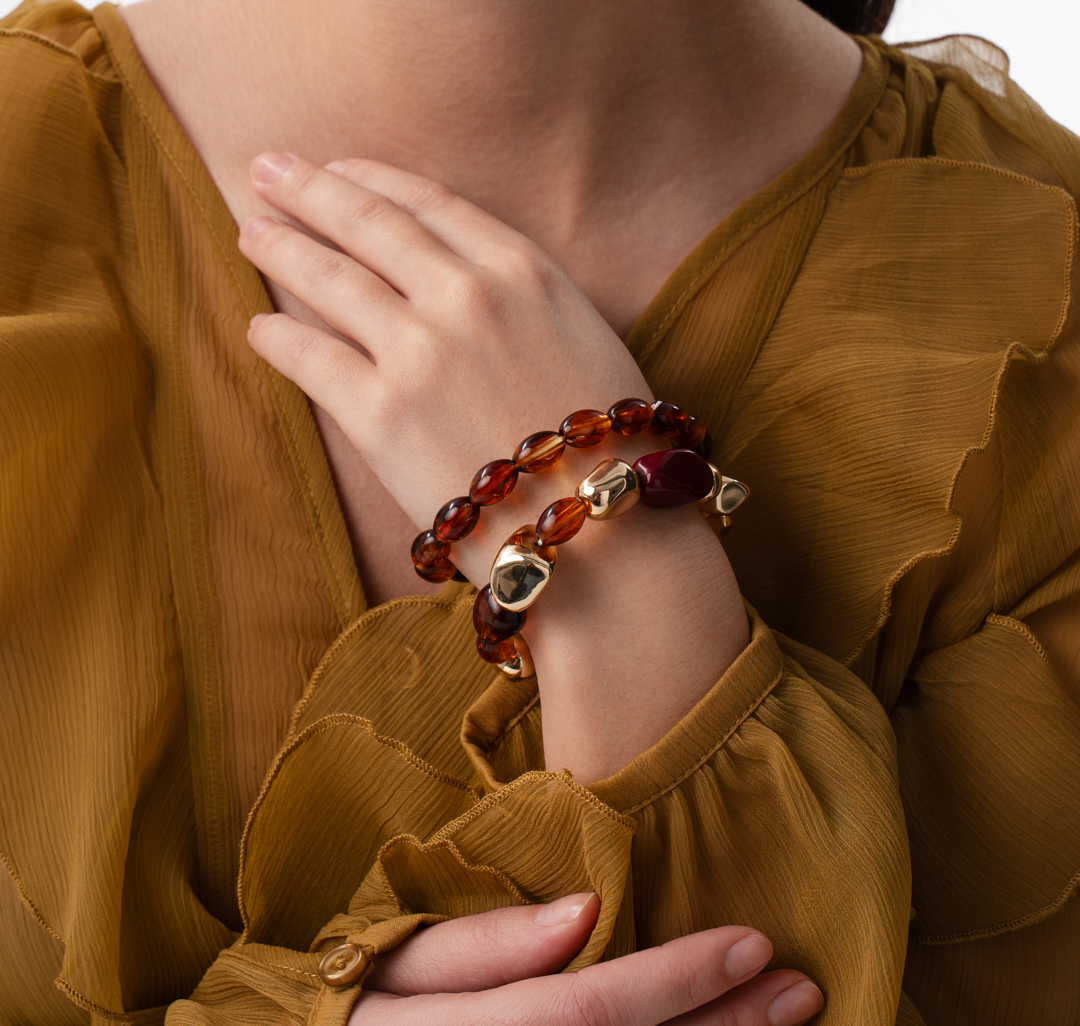 Набор браслетов (2 шт) Мармалато, цвет коричневый-красный-золото #2