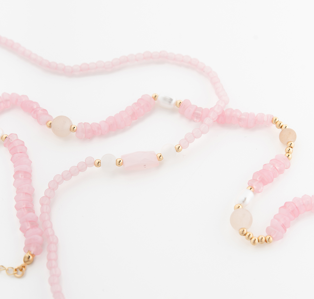 Набор колье (2 шт) Мармалато, цвет розовый-молочный-золото #4