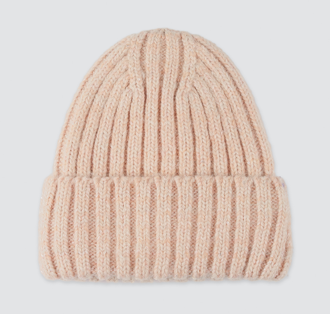 Женская утепленная шапка с пайетками Мармалато, цвет Светло-пудровый меланж #2