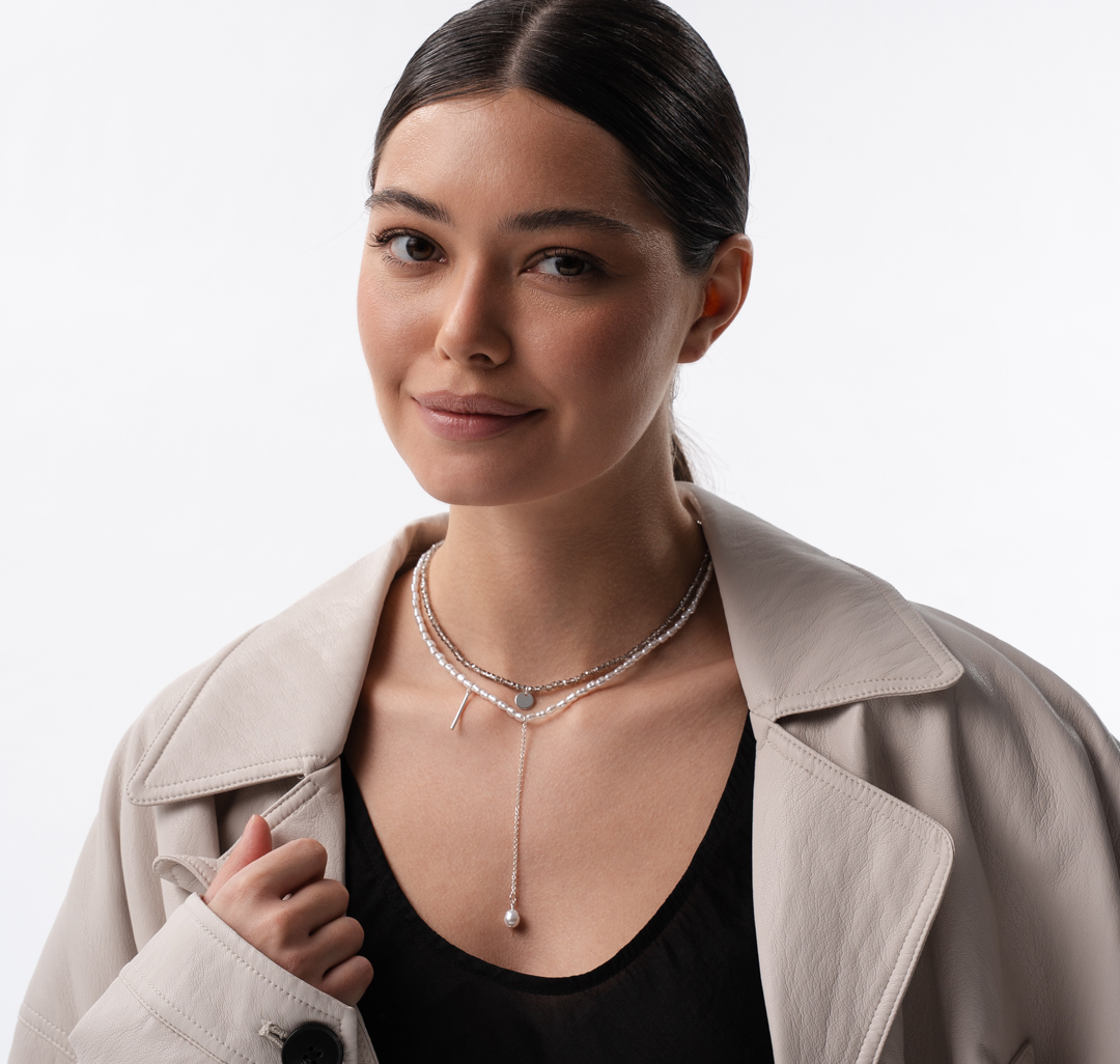 Набор колье (2 шт) Мармалато, цвет жемчуг-серый-белое серебро #2