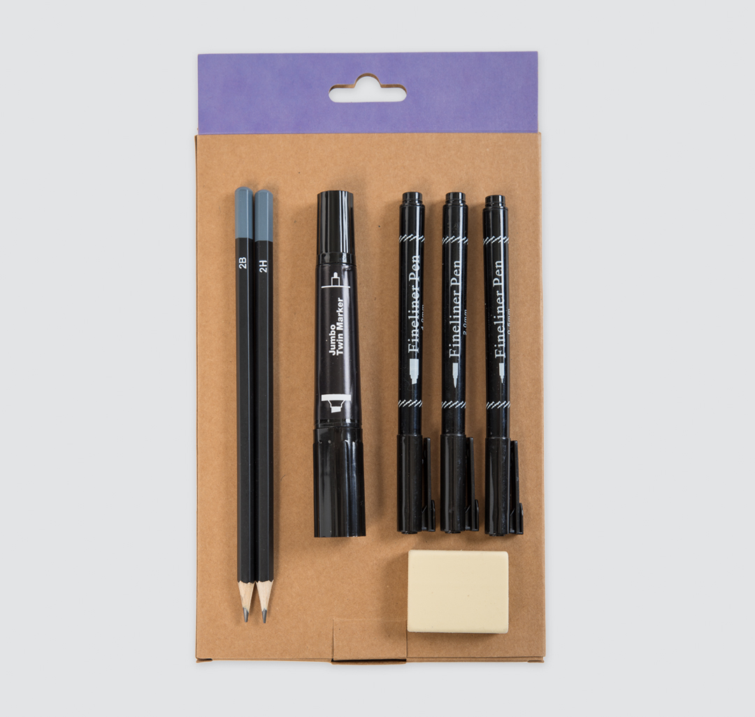 3 маркера для худ. работ, 2 карандаша, двойной мар Мармалато, цвет бежевый-черный-фиолетовый #2