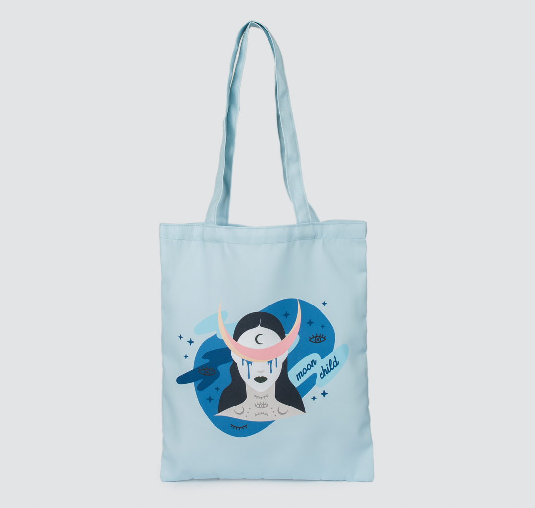 Голубая сумка шоппер с принтом Мармалато, цвет голубой-мультиколор #1