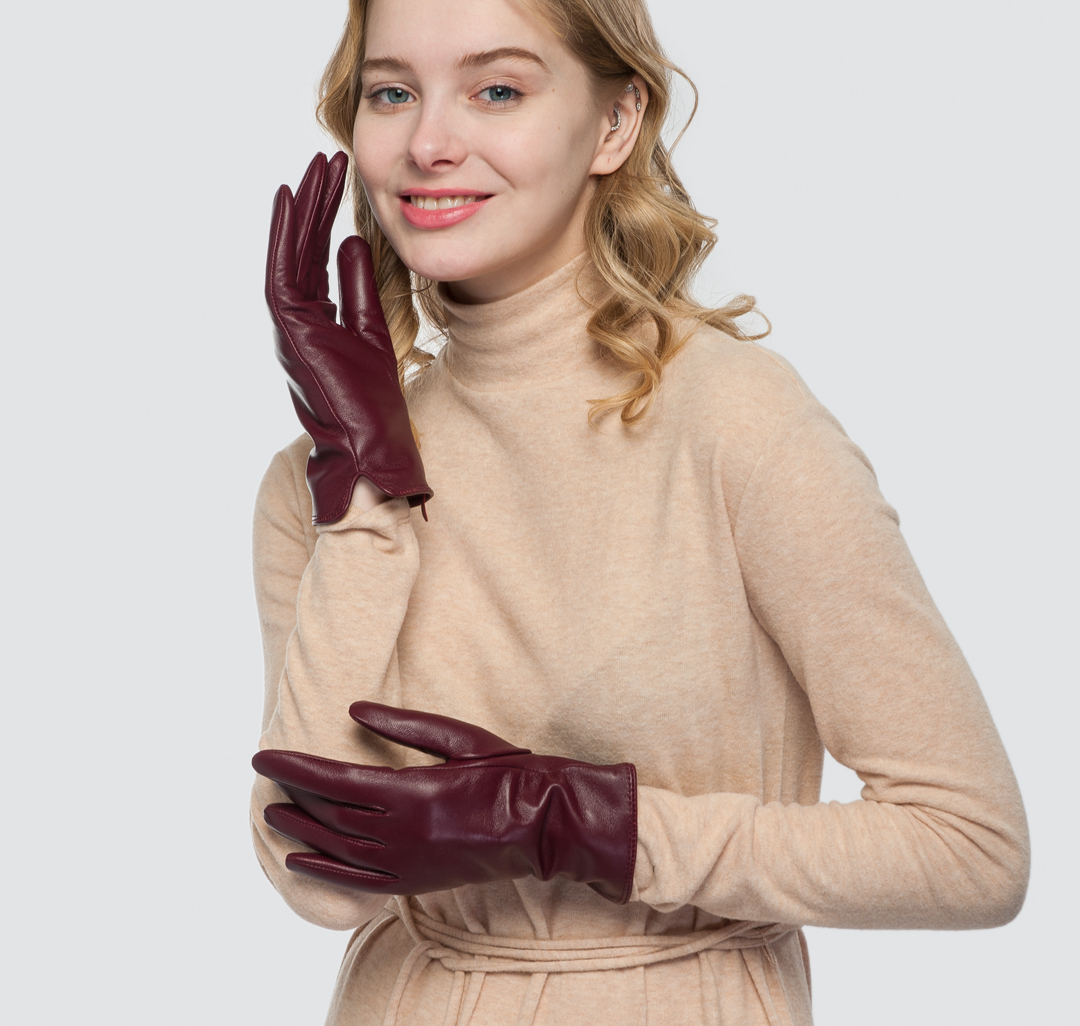 Женские перчатки из натуральной кожи Мармалато, цвет Винный #2