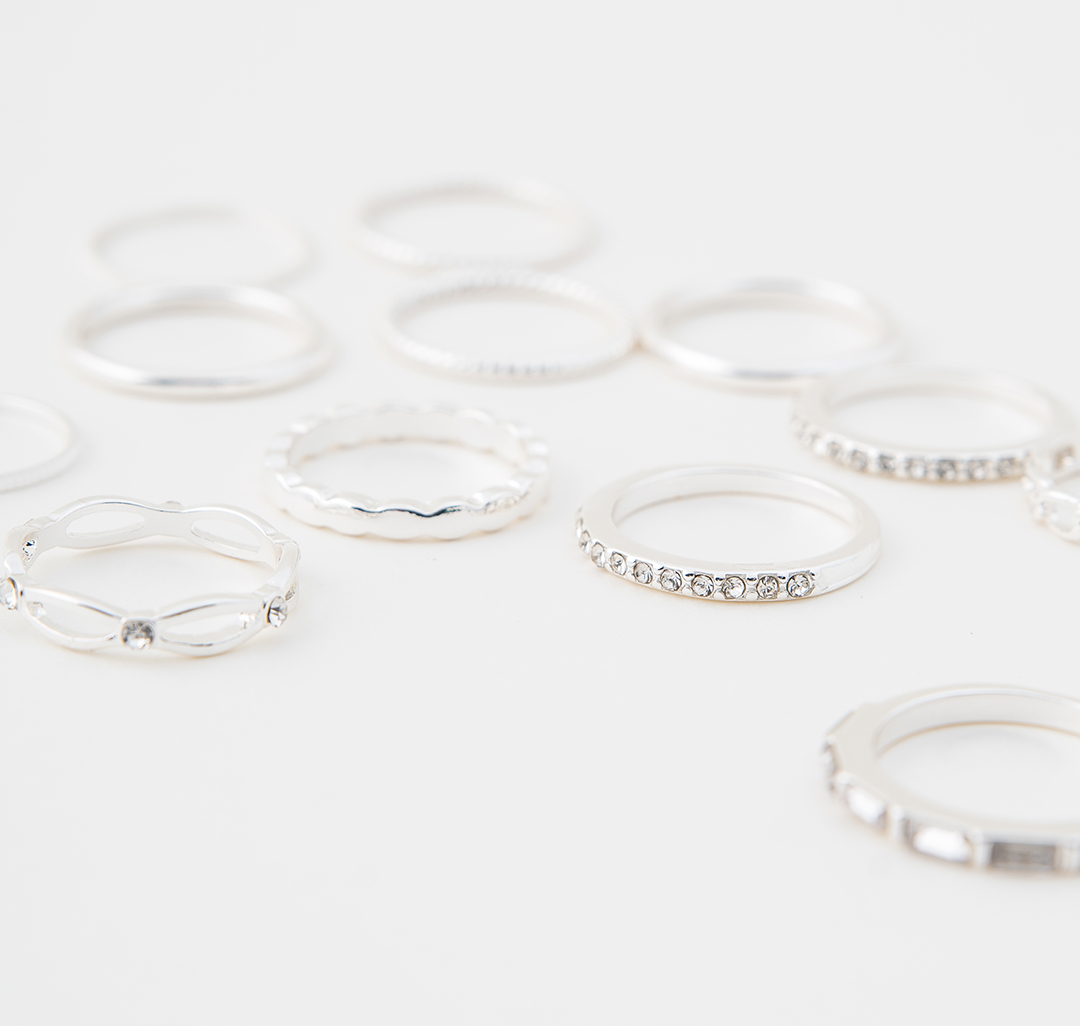 Набор колец (12 шт) Мармалато, цвет белое серебро-прозрачный #2