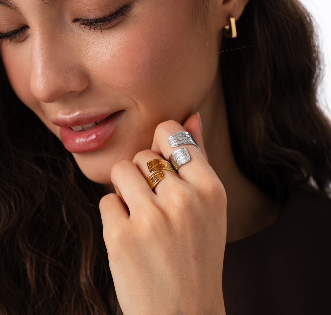 Набор колец (2 шт) Мармалато, цвет Серебро-золото #3