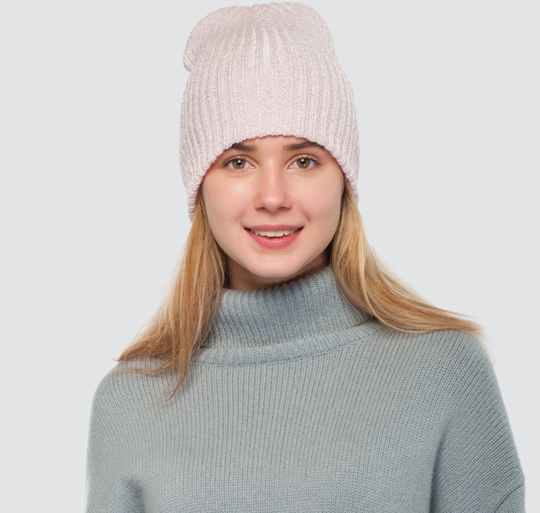 Женская шапка с пайетками Мармалато, цвет Светло-розовый #1