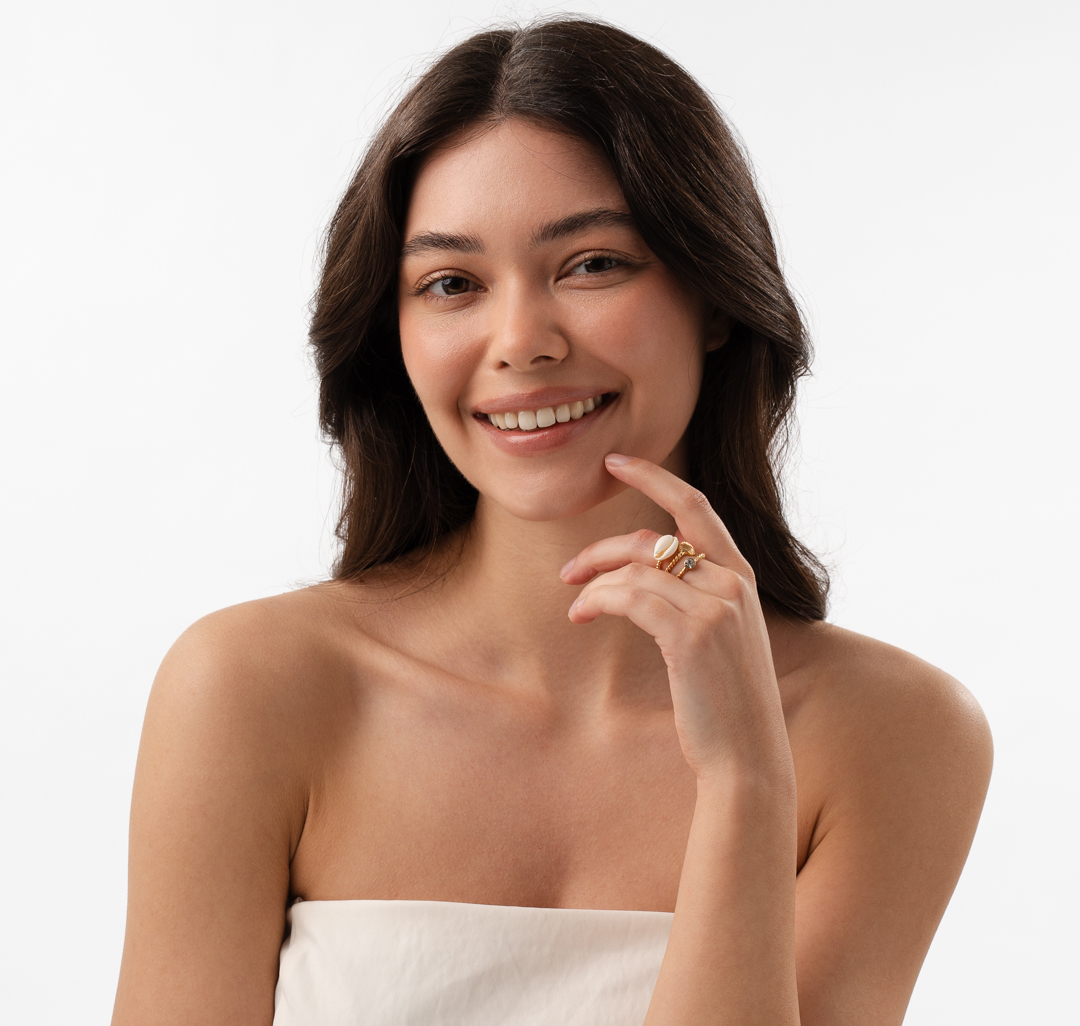 Набор колец (4 шт) Мармалато, цвет золото-молочный-прозрачный #3