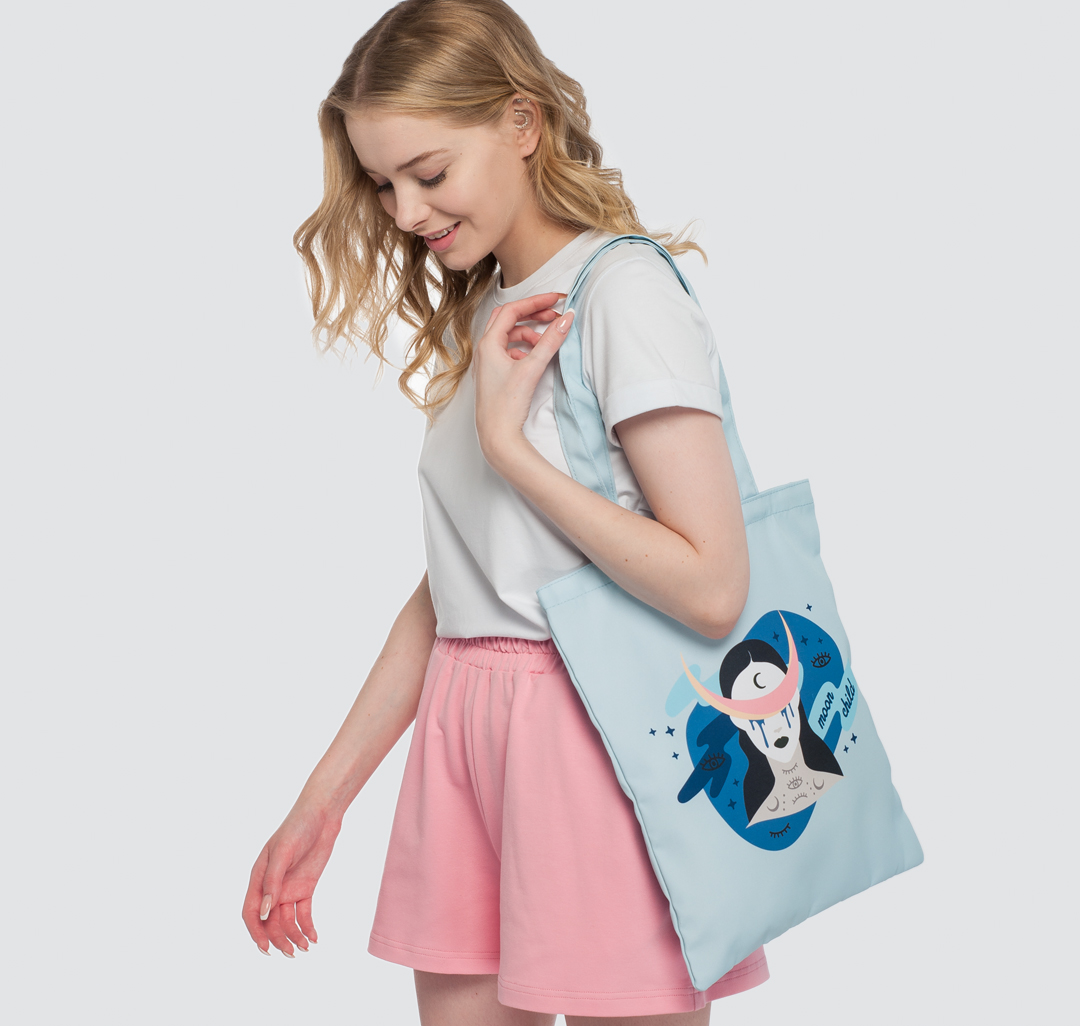 Голубая сумка шоппер с принтом Мармалато, цвет голубой-мультиколор #2