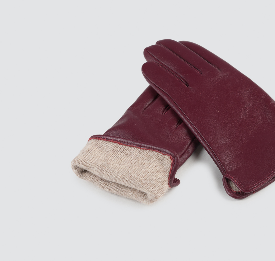 Женские перчатки из натуральной кожи Мармалато, цвет Винный #3