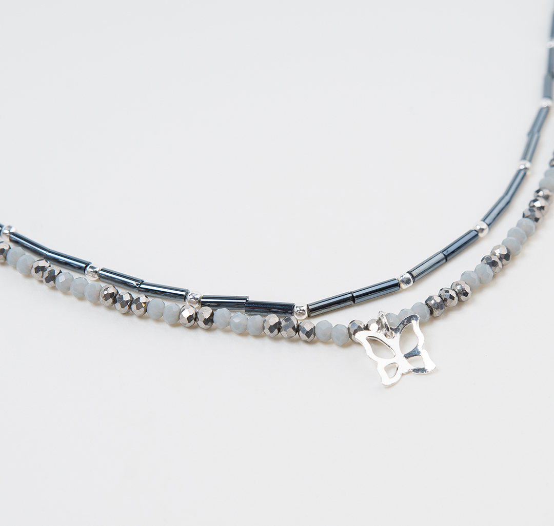 Набор колье (2 шт) Мармалато, цвет черный-серый-белое серебро #2