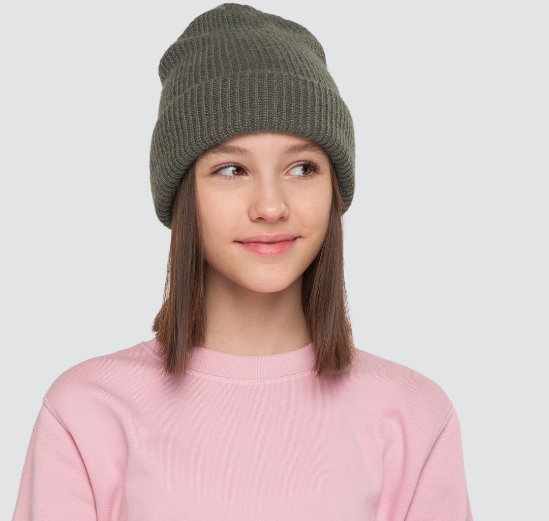 Женская шапка для девочки с ангорой Мармалато, цвет Хаки #1