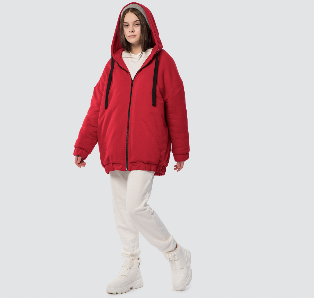 Женская утепленная куртка оверсайз Мармалато, цвет Красный-черный #3
