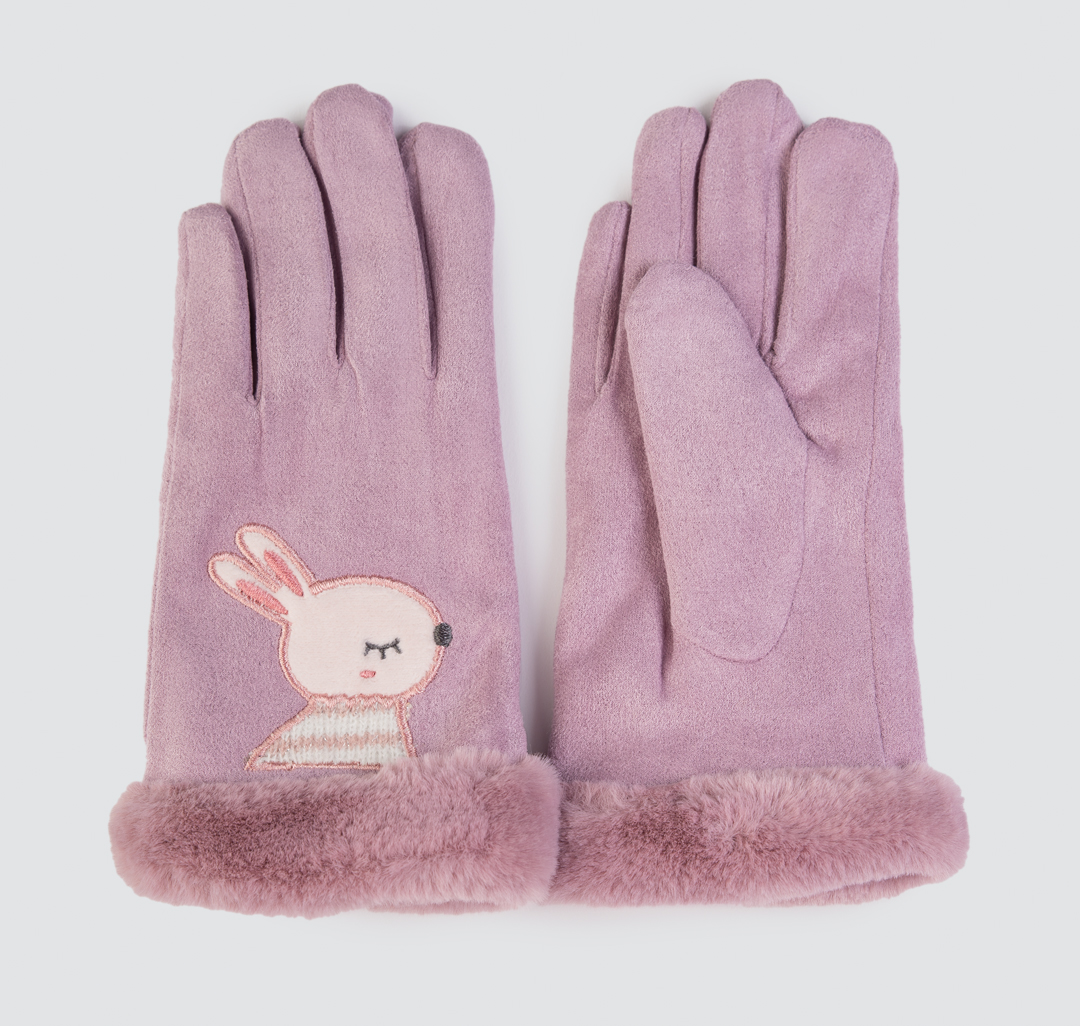 Женские перчатки с принтом зайчика Мармалато, цвет Темно-лавандовый-мультиколор #1