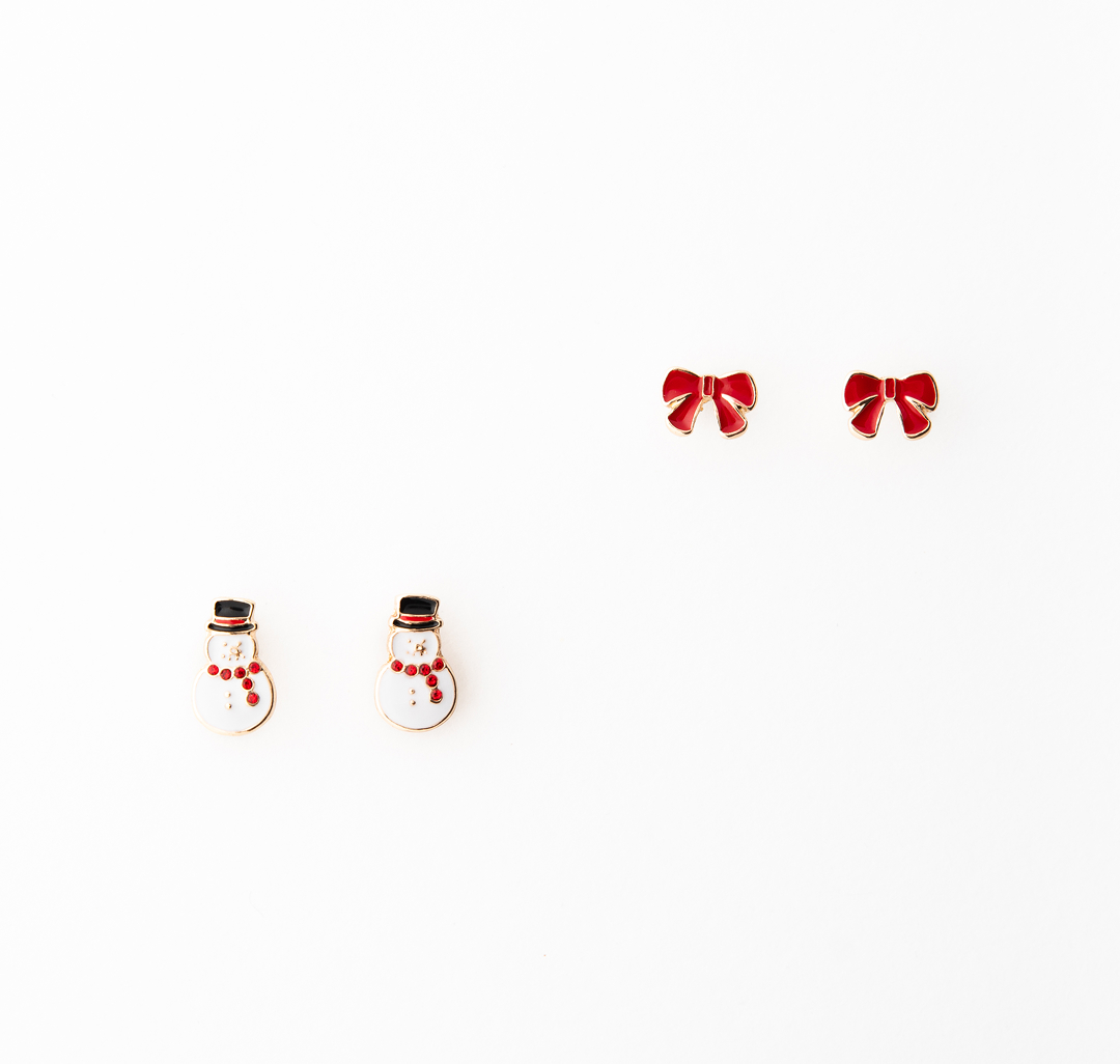 Набор серег (2 пары) Мармалато, цвет Белый-красный-золото #1