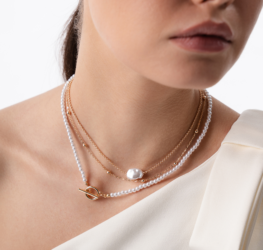 Набор колье (2 шт) Мармалато, цвет Жемчуг-золото #5