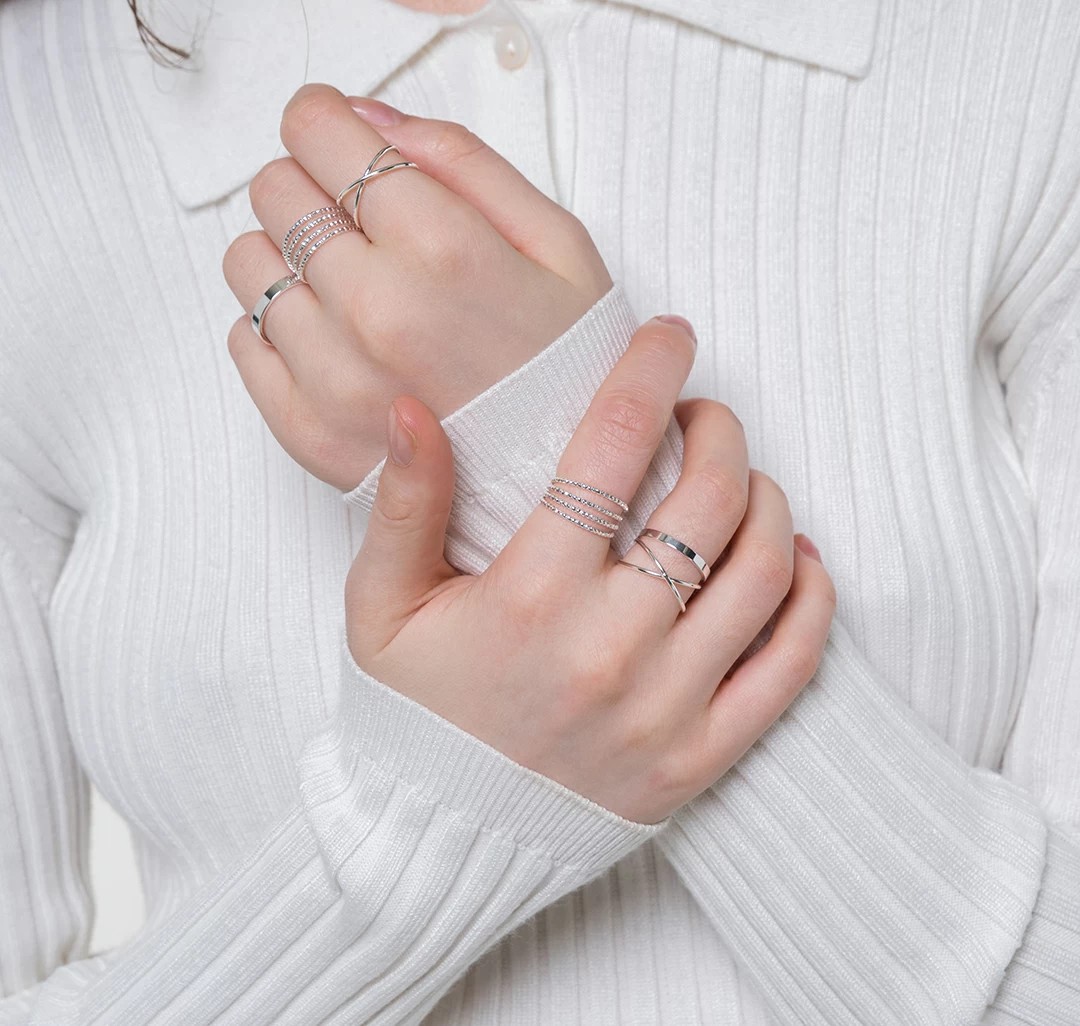 Набор колец (6 шт) Мармалато, цвет белое серебро #4