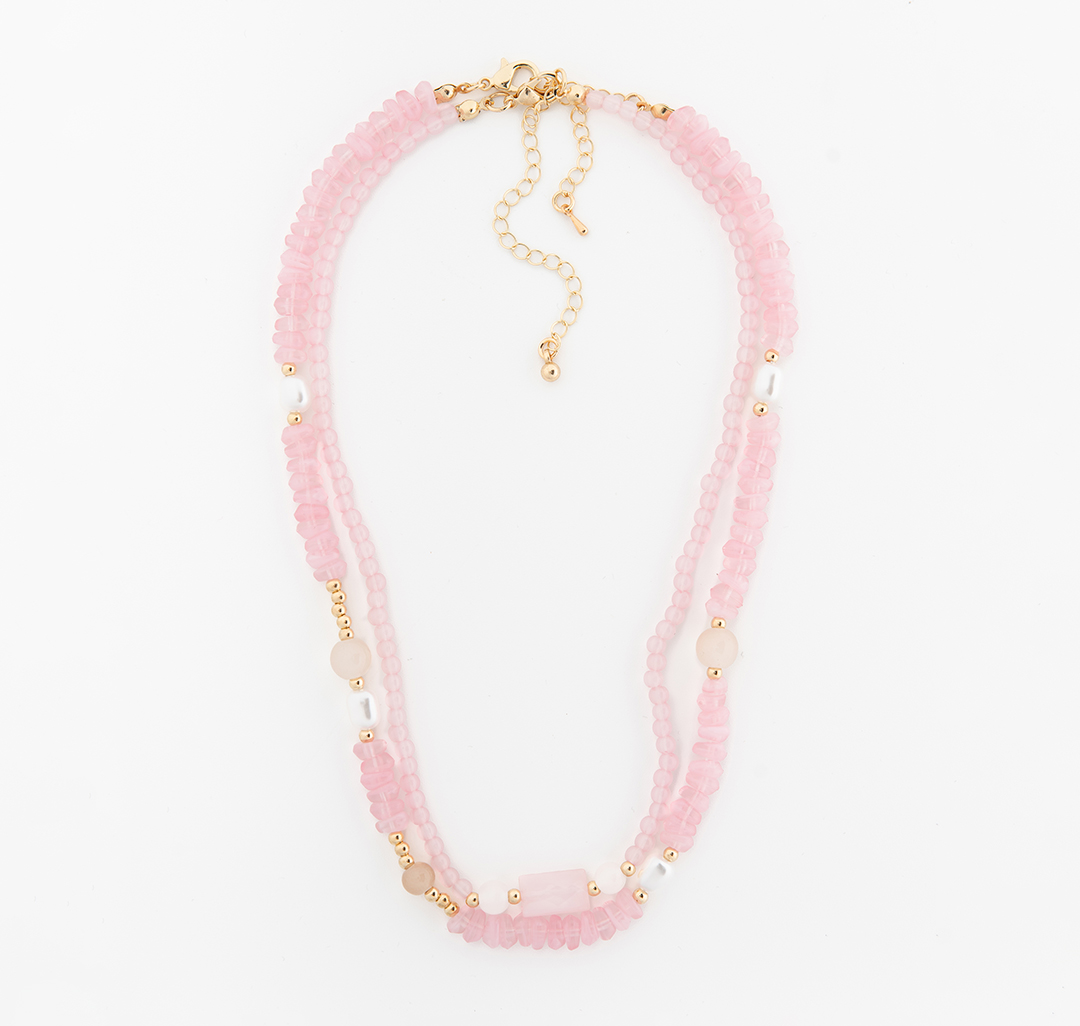 Набор колье (2 шт) Мармалато, цвет розовый-молочный-золото #3