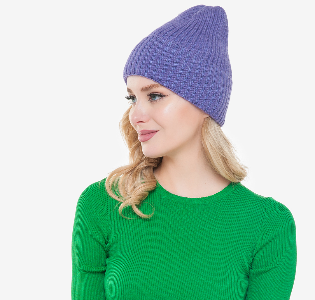 Женская шапка бини с отворотом Мармалато, цвет Фиолетовый #4