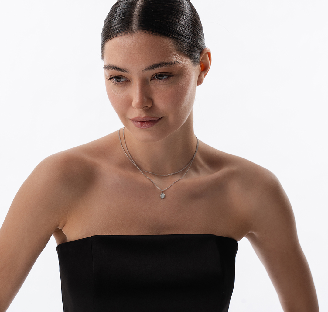 Колье Мармалато, цвет серебро-молочный #4