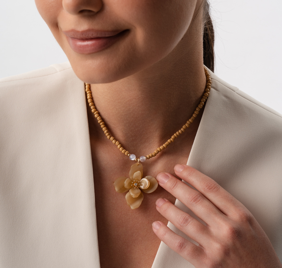 Колье Мармалато, цвет бежевый-молочный-золото #1