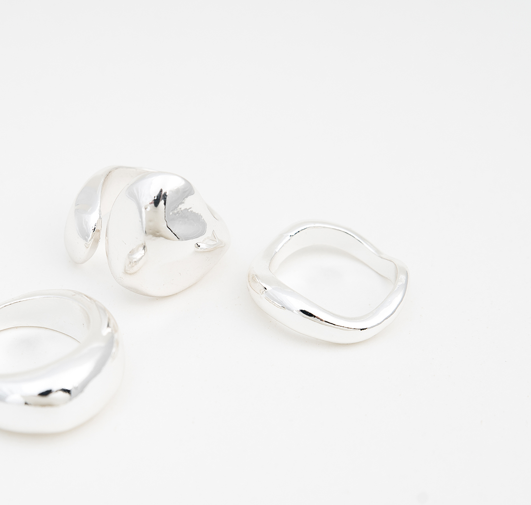 Набор колец (3 шт) Мармалато, цвет белое серебро #2