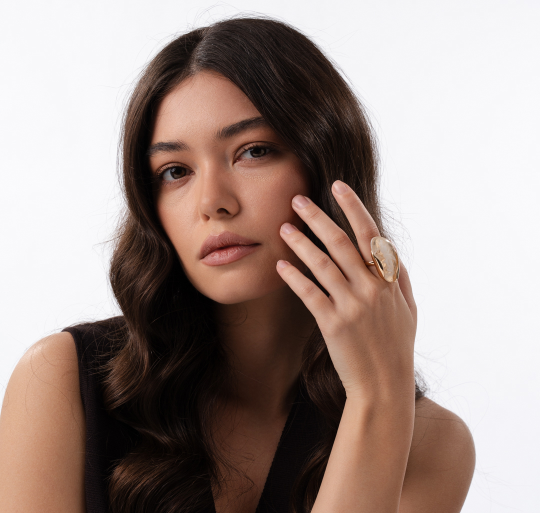 Кольцо Мармалато, цвет молочный-золото #2