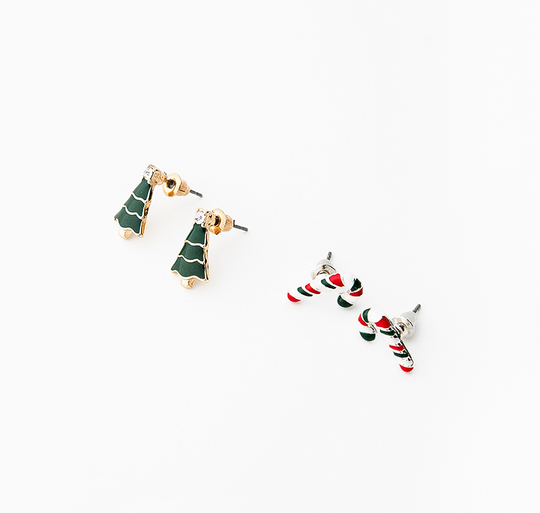 Набор серег (2 пары) Мармалато, цвет белое серебро-зеленый-красный #2