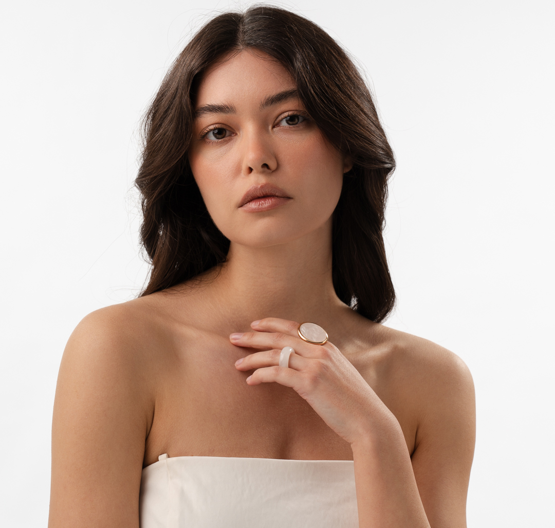 Набор колец (2 шт) Мармалато, цвет золото-молочный #3