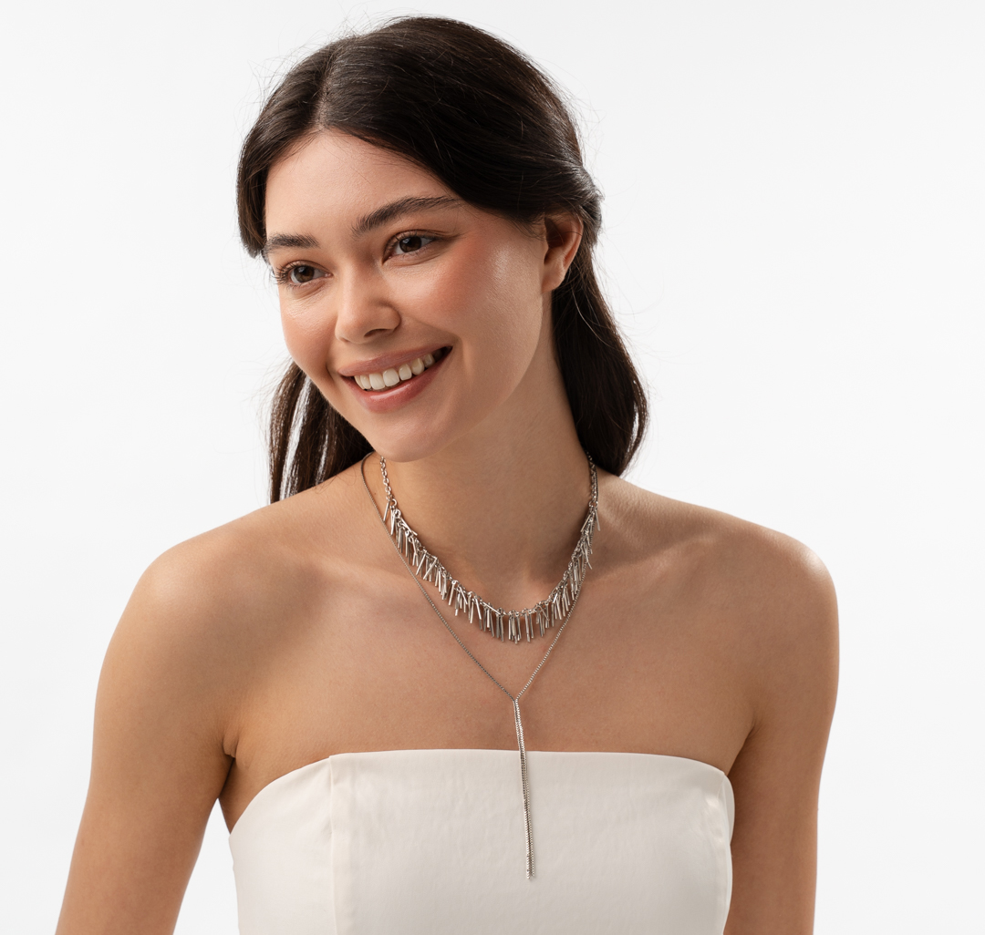 Набор колье (2 шт) Мармалато, цвет белое серебро #3