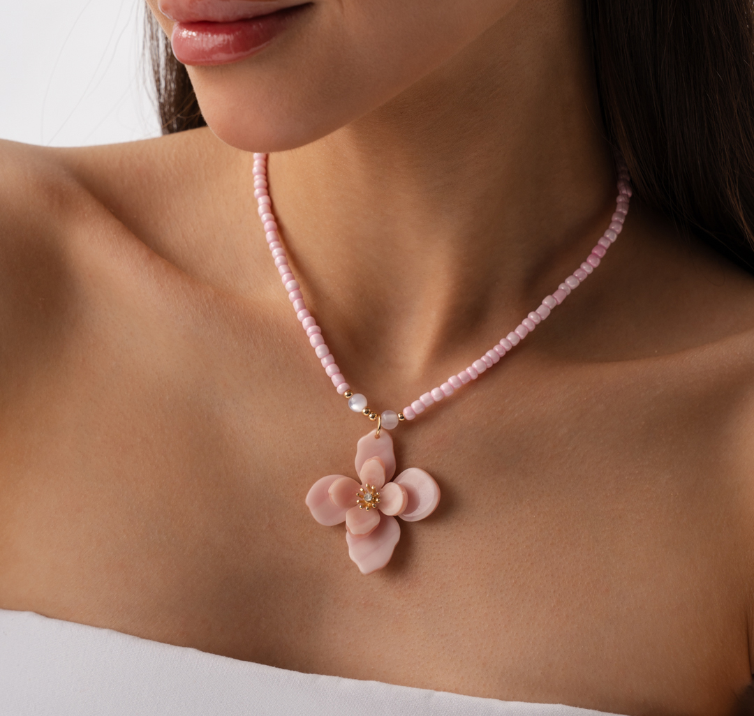 Колье Мармалато, цвет розовый-молочный-золото #1