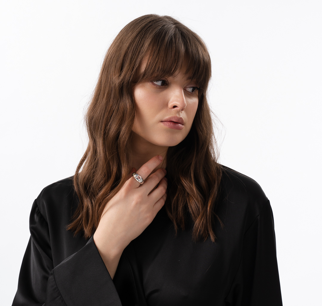 Кольцо Мармалато, цвет Белое серебро-прозрачный-голубой #2