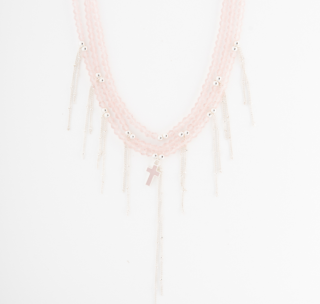 Колье Мармалато, цвет Розовый-серебро #1