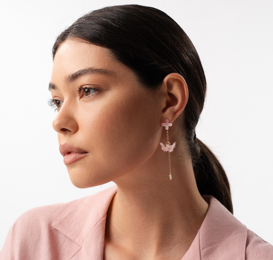 Серьги Мармалато, цвет розовый-зеленый-золото #2