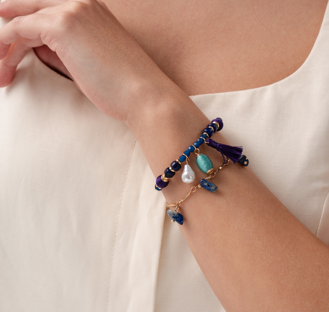 Набор браслетов (2 шт) Мармалато, цвет синий-золото-мультиколор #2