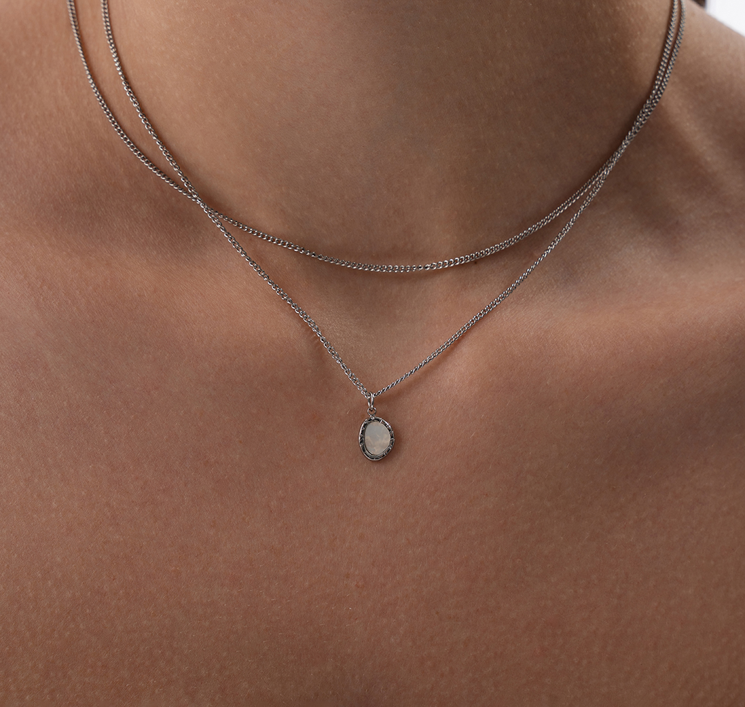 Колье Мармалато, цвет серебро-молочный #6