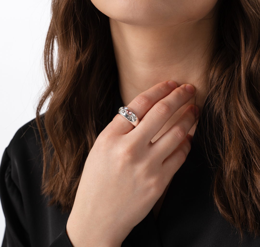 Кольцо Мармалато, цвет Белое серебро-прозрачный-голубой #3