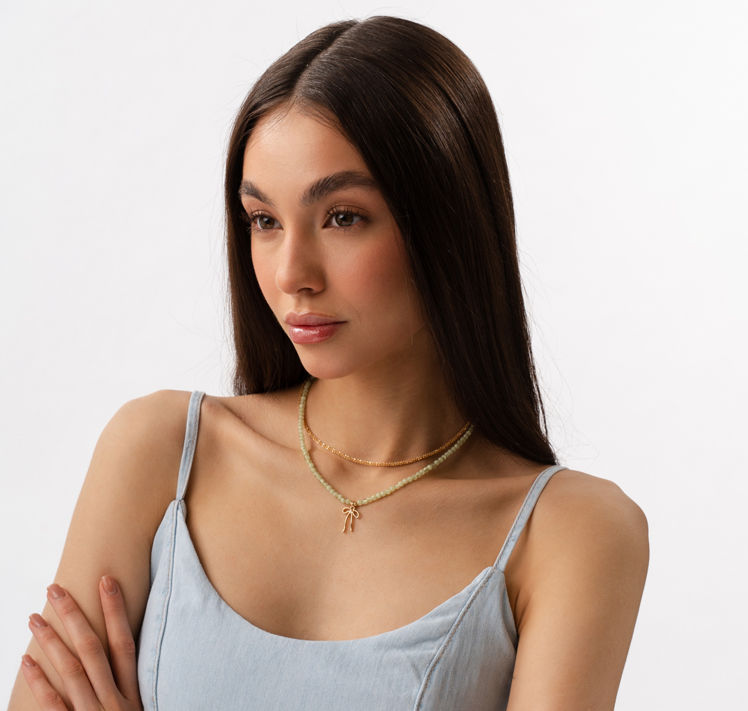 Набор колье (2 шт) Мармалато, цвет золото-зеленый #2