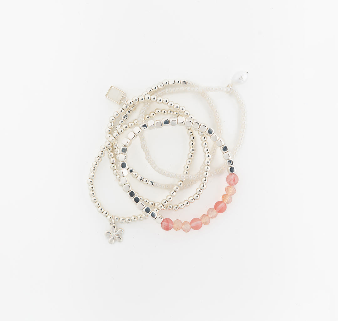 Набор браслетов (5 шт) Мармалато, цвет белое серебро-розовый-мультиколор #3