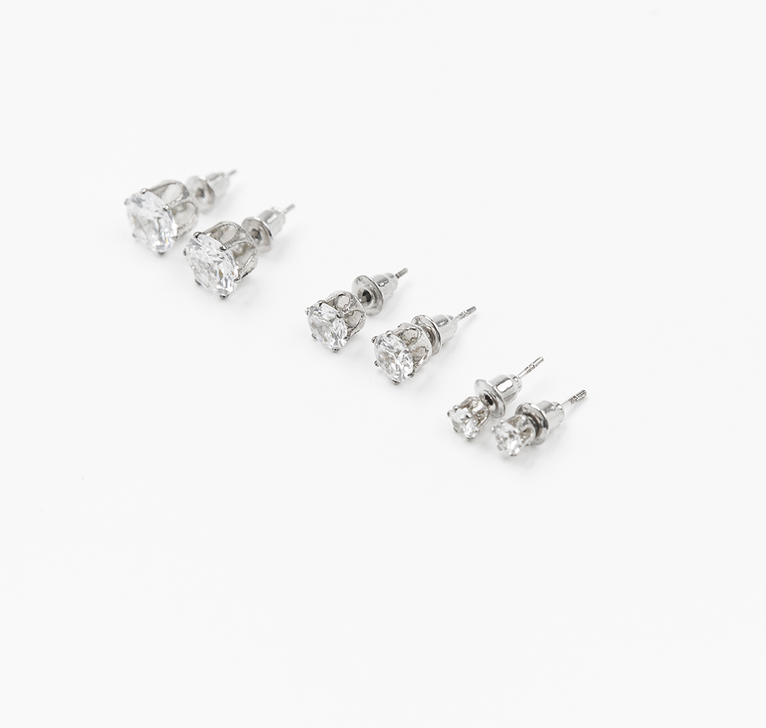 Набор серег (3 пары), цвет -  Серебро-прозрачный Мармалато, цвет белое серебро-прозрачный #2