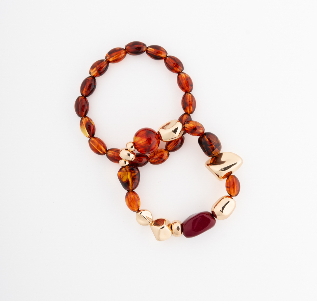 Набор браслетов (2 шт) Мармалато, цвет коричневый-красный-золото #3